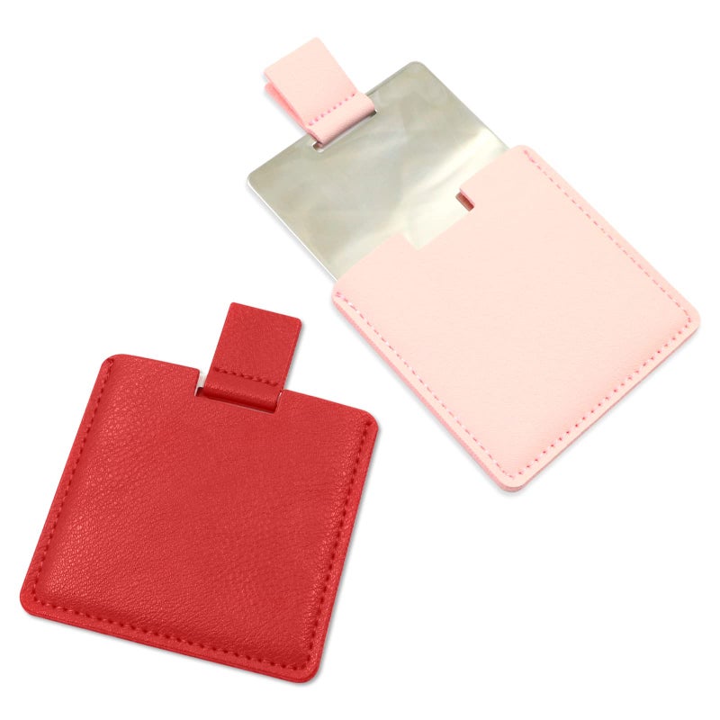 2Pcs Shatterproof Stainless Steel Compact Mirror for Purses Unbreakable Mirror Travel with PU Leather Case Cover Handheld Camping Shaving Mirror for Women  Men Makeup Gift Pink  Red